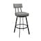Armen Living Jinab Swivel Bar Stool in Black Metal with Gray Faux Leather 840254335233 - alternate 1